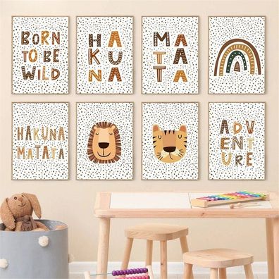 Poster Kinderzimmer Hakuna Matata Löwe Tiger gepunktet · Kinderzimmer Bilder