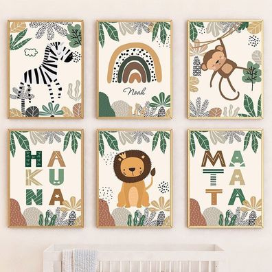 Poster Kinderzimmer Dschungel Tiere Hakuna Matata Löwe Tiger · Kinderzimmer B