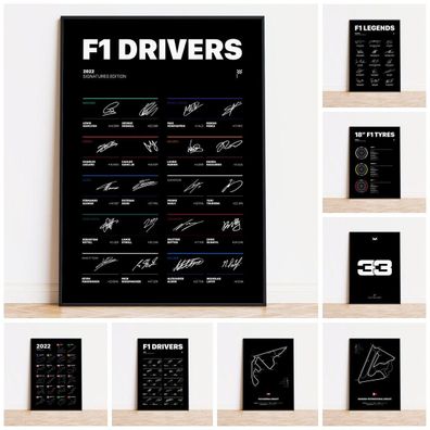 Poster Formel 1 Rennfahrer Legenden Unterschiften · Deko Print ohne Rahmen