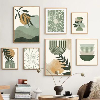 Poster Boho Abstrakt Pflanzen Blätter Botanik · Bilder Wohnzimmer | Wandbilde