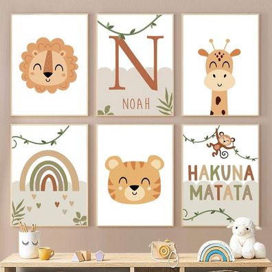Poster Safari Hakuna Matata Löwe Personalisierter Name als Deko Print ohne Ra