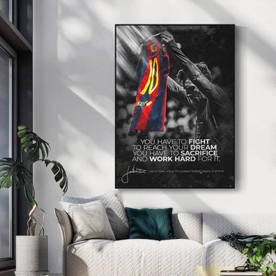 Poster Fußball Messi Fc Barcelona Nr.10 Rot Blau Trikot und Motivations Spruc