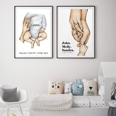 Poster Familie Personalisiert mit Händen Papa Mama Kinder und Baby als Deko P