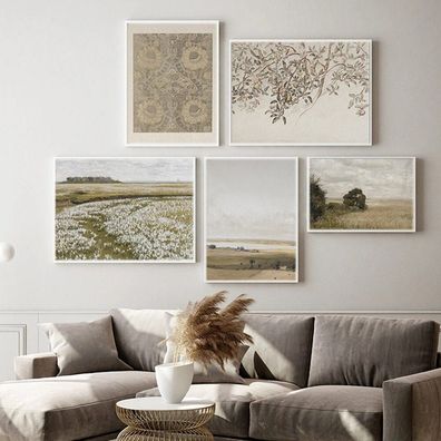 Poster Vintage Botanisches Grün und Gänse Blümchen im Frühling als Deko Prin