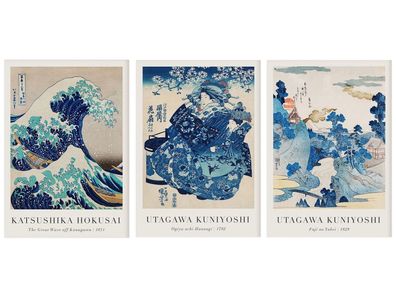 Poster Vintage Japanische Landschaft Abstrakte Meer Welle Traditionell als De