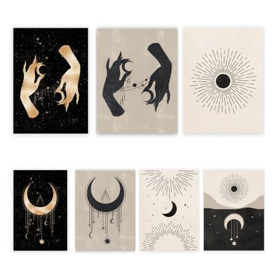 Poster Mond Sterne Gold Schwarz als Deko Print Ohne Rahmen