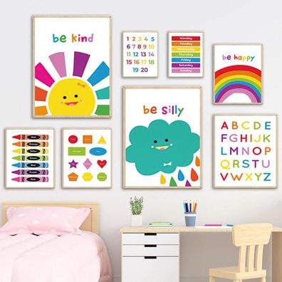 Poster Kinder lernen Farben Formen Zahlen Tage und Alphabet als Deko Print oh