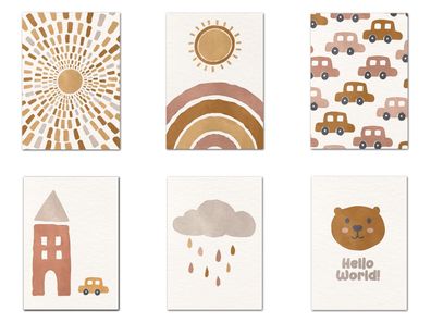 Poster Boho Kinderzimmer · Sonne · Autos · Hallo Welt · Turm als Deko Print o