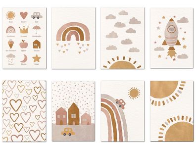 Poster Boho Kinderzimmer · Sonne · Autos · Hallo Welt · Turm als Deko Print o