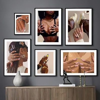 Poster Hip Hop Schmuck Mode | Schwarz Mädchen · Bilder Wohnzimmer | Wandbilde