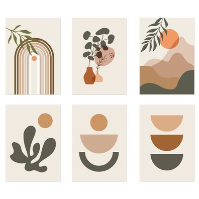 Poster Pflanzen Boho mit Linienformen als Deko Print ohne Rahmen