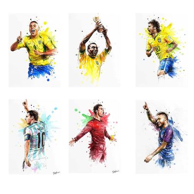 Poster Fußball Weltmeister Pokal Pele Ronaldo Neymar Jr. Messi als Deko Print