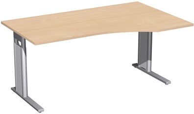 PC-Schreibtisch rechts höhenverstellbar, C Fuß Blende optional, 1600x1000x680-820,