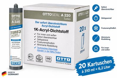 20x Ottoseal A220 Turbo 310 ml Maleracryl Fugenabdichtung Anschlussfugen Acryl