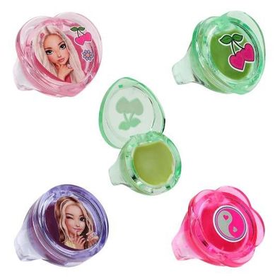 4 Stück TOPModel Lipgloss Ring Fingerring GLOW TO GO kit Erdbeerduft