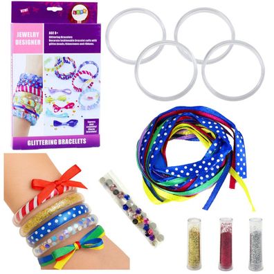 LeanToys DIY-Armband Bastelset mit Glitzer und Bändern
