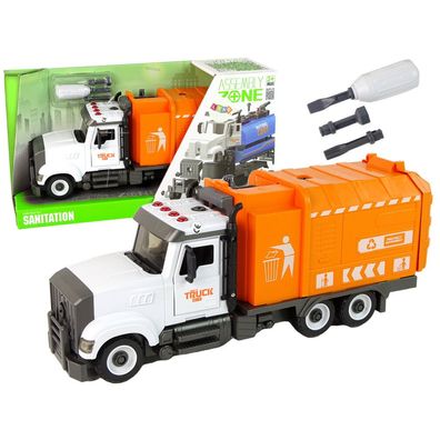 Leantoys Müllwagen zum Auf- und Abschrauben von Zubehörteilen orange