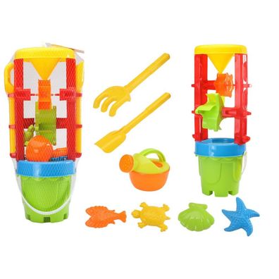 LeanToys Sandspielzeug-Set mit großem Mühlrad, Eimer und Förmchen, bunt