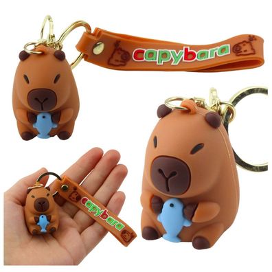 Schlüsselanhänger-Figur Capybara mit Delfin-Anhänger und Karabinerring