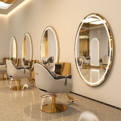 Konsole Friseursalon Barbershop Kosmetik Spiegel Aluminiumrahmen 150x90 STD rund