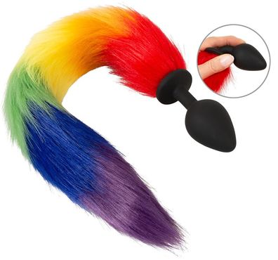 You2Toys Flauschiger Regenbogen Animal Tail Plug, Größe S, Schwarz