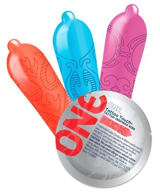 ONE Tattoo Touch Kondome transparent 12er, strukturiert, vegan, 180 mm