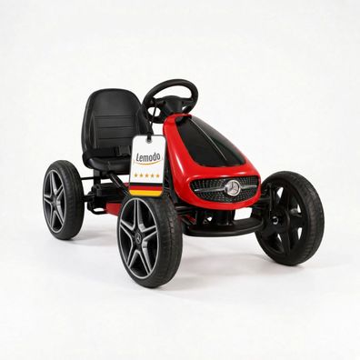 Go Kart Tretfahrzeug Mercedes rot, Kinderfahrzeug ab 3 Jahre, Soundlenkrad : rot
