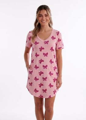 Damen Nachthemd Sommer Sleepshirt 100% Baumwolle Schleifen Muster M-2XL