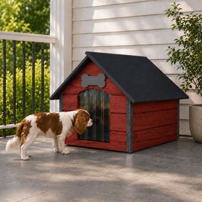 QLS Hundehütte 81x68 cm Größe L isoliert aus Holz für draußen Rot-Anthrazit 9119
