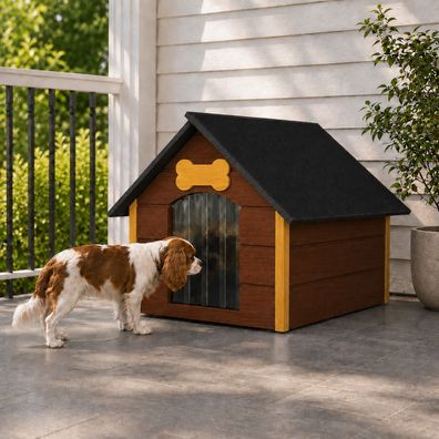 QLS Hundehütte 81x68 cm Größe L isoliert aus Holz für draußen Braun-Honig 9120