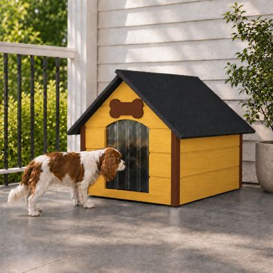 QLS Hundehütte 81x68 cm Größe L isoliert aus Holz für draußen Honig-Braun 9121
