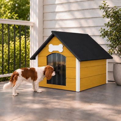 QLS Hundehütte 81x68 cm Größe L isoliert aus Holz für draußen Natur-Weiß 9125