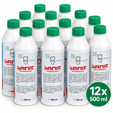 SANIT Urinsteinlöser 12 x 500ml beseitigt hygienisch sauber Urinstein, Rost oder Kalk