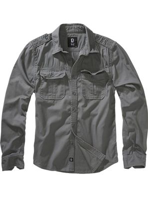 Brandit Herren Hemd Vintage Shirt Long Sleeve Charcoal Grey