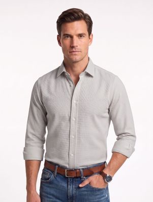 Herren Hemd Comfort Fit 97% Baumwolle Langarm Kentkragen Dobby Struktur M-XXL