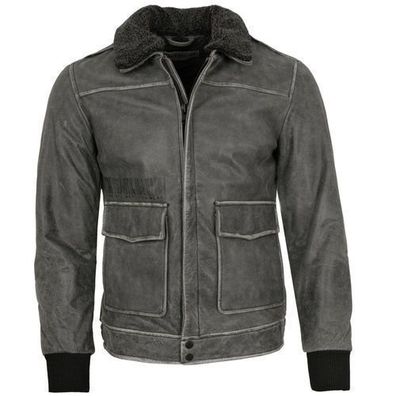 Freaky Nation - Herren Lederjacke Blouson Rindsleder grau retro