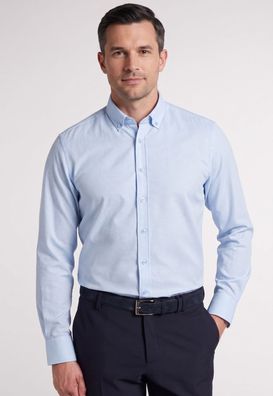 Herren Hemd Slim Fit Hellblau Button-Down Kragen Struktur Muster M-XXL