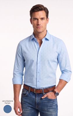 Herren Hemd Gemustert Slim Fit Langarm Freizeit Business 97% Baumwolle M-XXL