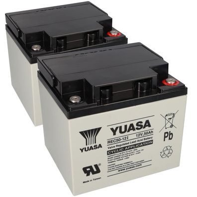 2x Yuasa REC50-12I zyklenfester AGM-Bleiakku je 12V 50Ah – M5-Innengewinde