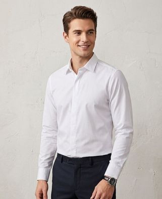 Herren Hemd Slim Fit Business Hochzeit Freizeit Langarm verdeckte Knopf S-XXL