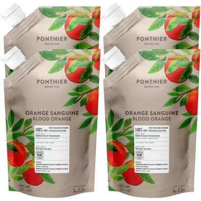 Ponthier Blutorange Fruchtpüree 4x 1kg Premium Blutorangenpüree 100 % Sizilien IGP