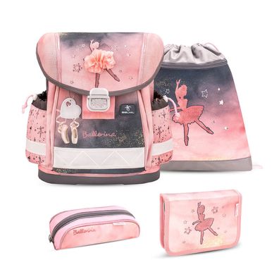 Belmil Classy ergonomisches Schulranzen-Set 4-teilig "Ballerina Black Pink" mit Brust