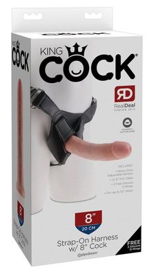 King Cock Strap-On 8 Zoll, verstellbarer Harness, hautfarben/schwarz