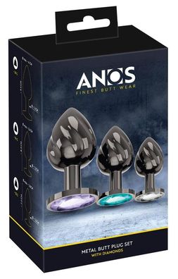 ANOS Metal Butt Plug Set mit Diamanten, Plug Trio verschiedene Größen Farben