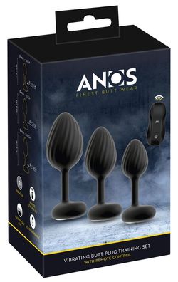 ANOS RC Vibrating Butt Plug Set Schwarz – 3 Größen, Fernbedienung, wasserdicht