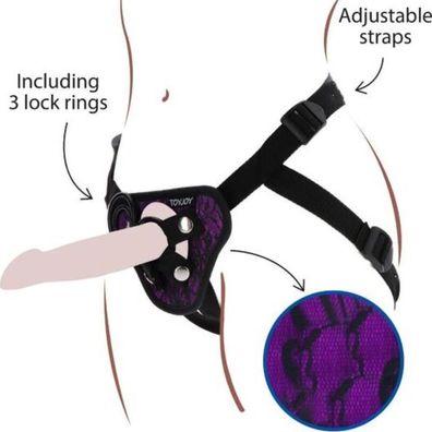 GET Real Strap-on-Spitzengeschirr Lila mit Silikonringen
