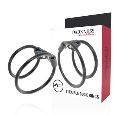 Darkness Sensations Doppelter flexibler Penisring aus Leder und Gummi