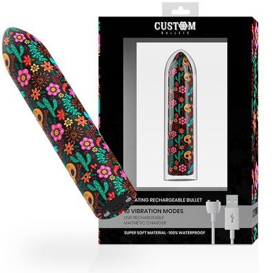 Custom Bullets wiederaufladbarer Bullet-Vibrator mit 10 Intensitäten, floral