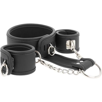 Fetish Submissive Bondage Halskette und Handschellen aus veganem Leder