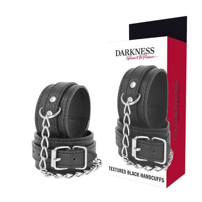 Darkness Bondage Handschellen aus schwarzem strukturiertem Leder
